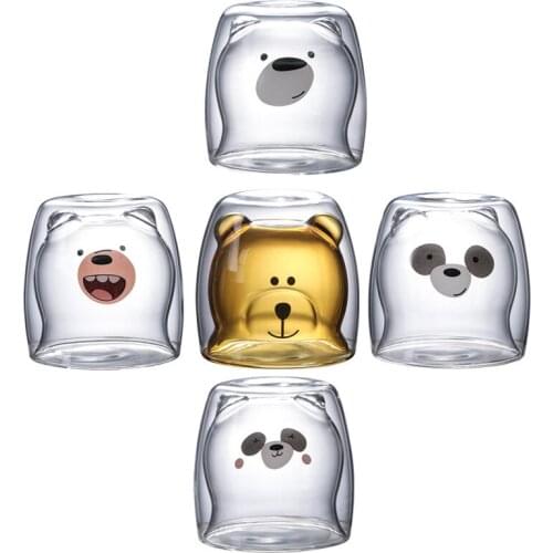 Creative Bear Double layer Coffee Mug DoubleGlass Cartoon Baby Duckling Animal Milk Glass Lady Cute Gift Cup Christmas Gif