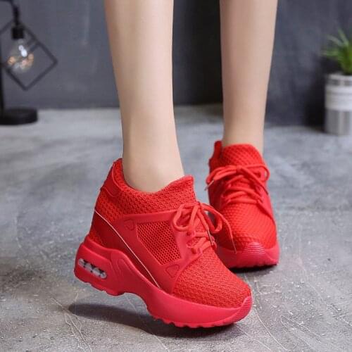 High top platform sneakers Women Wedge sneakers shoes Breathable Mesh shoes spring Casual Shoes Height Increasing Woman