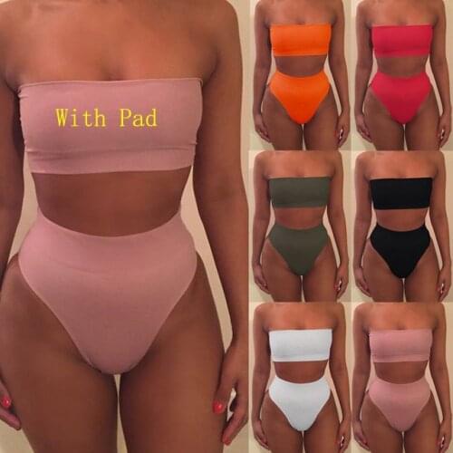 High Waist Swimsuit 2019 Sexy Bikini Women Brazilian Pad Swimwear Push Up Bandeau Top Plus Size Bottom Bikini Set Bathing Suits