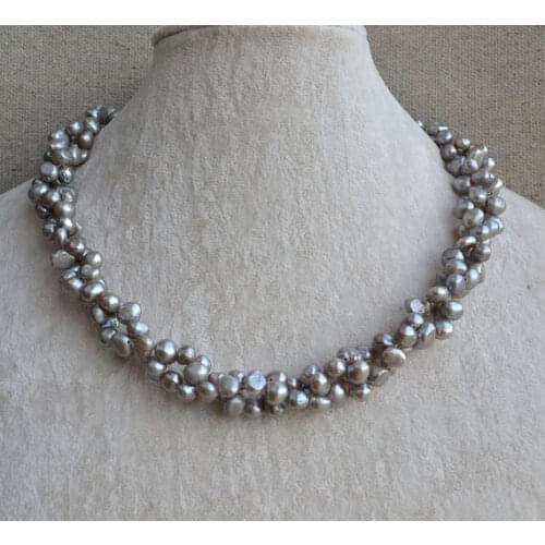 New Style Classic Dark Gray Pearl Necklace 6-7mm Baroque Genuine Freshwater Pearl Jewelry Wedding Birthday Party Women Gift