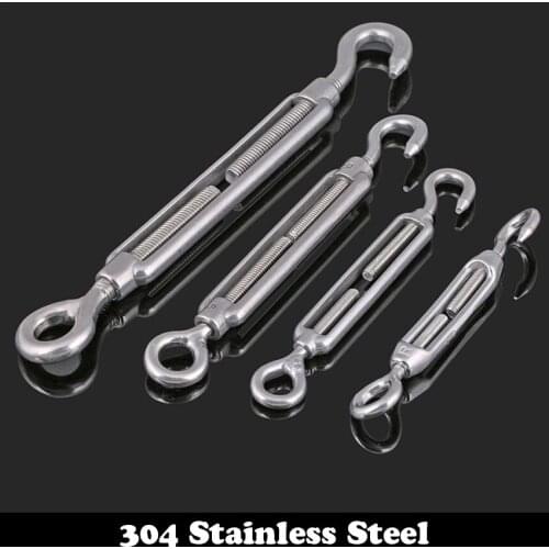 M10 M12 M14 M16 304 Stainless Steel Chain Ratchet Tie Fasten Tighten Tension Bolt Line Hook To Eye Wire Rope Tension Turnbuckle