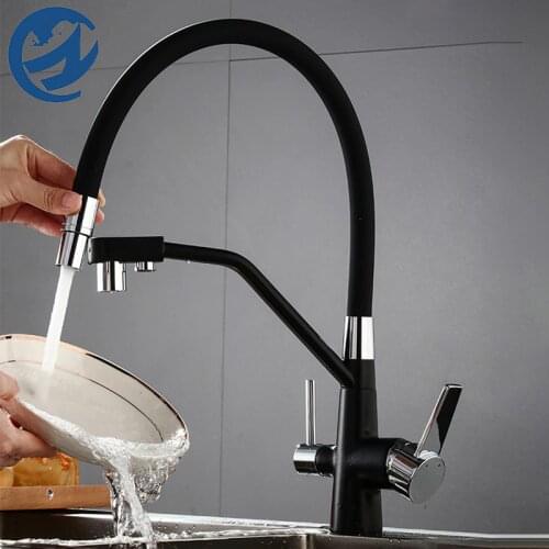 Matte Black Filtered Crane For Kitchen Pull Down Spray 360 Rotation Water Filter Tap Three Ways Sink Mixer Kitchen Faucet