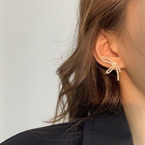 Fashion Rhinestone Zirconia Bowknot Stud Earrings Brincos For Christmas Gifts Girls Friend Jewelry