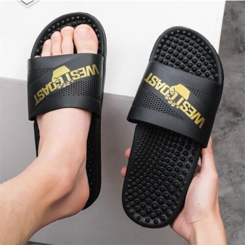Mens Flat Indoor Massage Slippers Acupoint Massage Slippers Sandals For Men Foot Massage Black White Striped Casual Slides