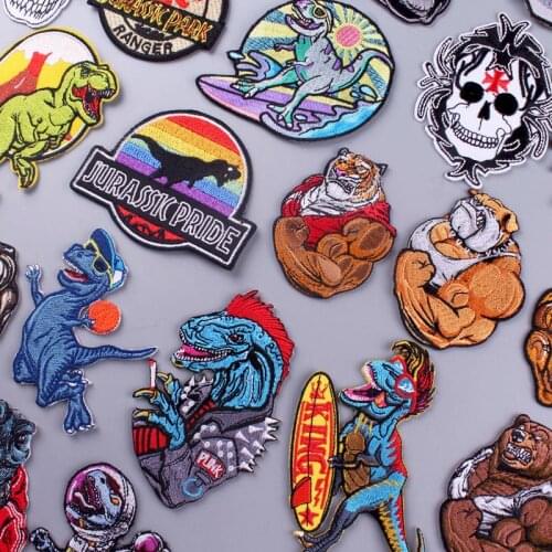 Punk Patches For Clothing Jurassic Park Embroidered Patch On Clothes Iron On Patches Animals Stripes Patch Appliques Stickers