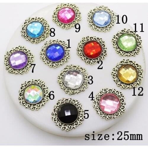 New Hot 10Pcs 25mm Round Alloy Diy jewelry Accessories rhinestones Acrylic pedestal embellishments caps Decoration For Making