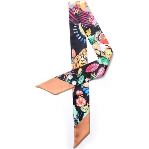 New design tiger head printing womens scarf all-match headscarf headband fashion tie bag small ribbon silk scarf female JK24