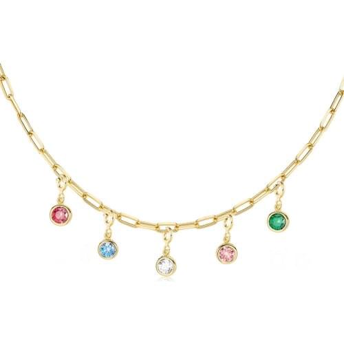 Valori Jewels Stylish Round, Zirconia Multicolor Gemstone, Rose Gold Plated, Sterling Silver Charm Necklace