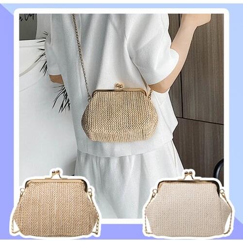 Casual Chains Straw Bucket Bags 2021 Women Summer Messenger Bag Rattan Bags Beach Lady Travel Purses Handbags Shoulder Bag#g3