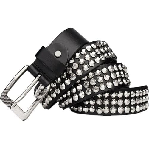 Ta-weo) Rivet personality mens and womens Genuine Leather Cowhide Belt, Diamond Rivet Trend belt Outdoor Decoration