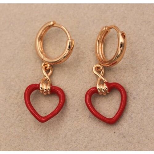 Dangle Drop Red Earrings Gold Copper Heart Earring For Women Fashion Jewelry Accessories Wedding Anniversary Gif