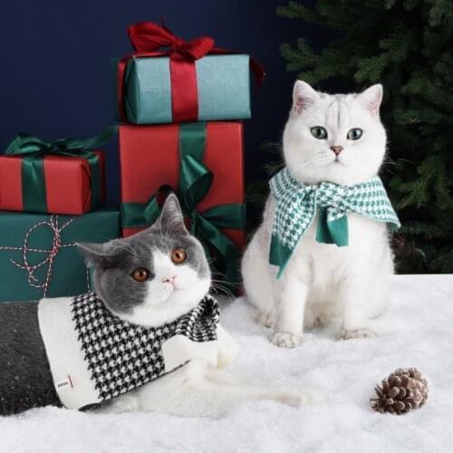 Pet Houndstooth Scarf Shawl Fashion Cute High Elasticity Adjustable Cat&Dog Knitted Scarf Vests Clothes for Cats Pet Accessories