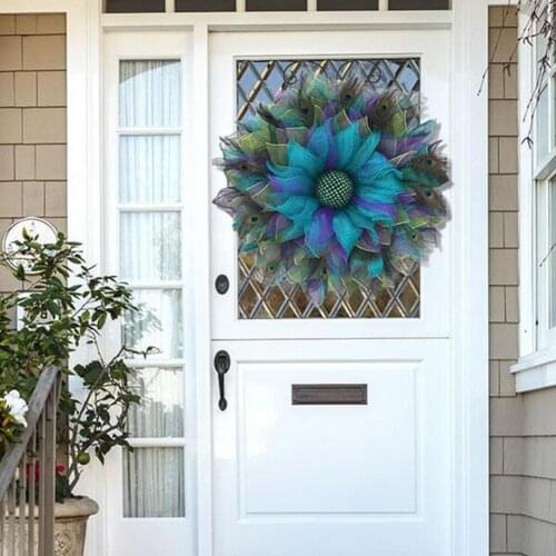 Widely Use Gauze Wall Mountable Gauze Peacock Pattern Wreath for Door