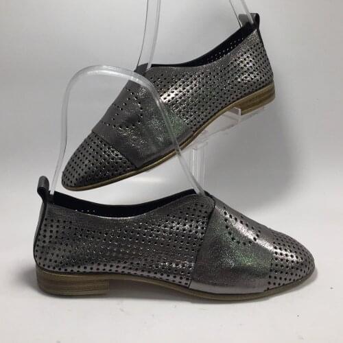 Women Genuine Leather Casual Platinum Silver Shoes Spring Summer Fashion Lightweight Comfy Design Breathable Handmade Flat Shoes