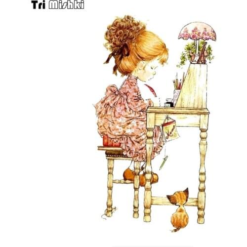 WCS962 Retro girl writing car sticker PVC colorful Decals Waterproof sticker on Car Body Rear Window