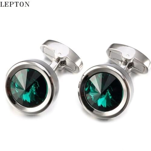 Low-key Luxury Austria Crystal Cufflinks For Mens Lepton Brand High Quality Groom Wedding Cuff Links Gemelos With Gift Box