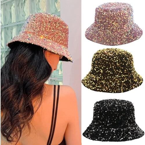 Women Bucket Hat Fisherman Hat Sequins Double Llayer Cotton Fashion Accessories Mens Caps Sun Hat Leisure Sunshade Fishing