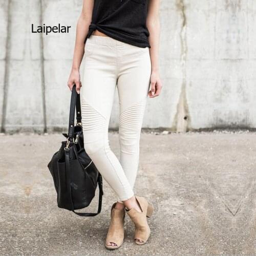 Womens High waist White Pleated Straight Leg Slim Jeans Female New Joker Pants On An Elastic Band Vintage Harajuku Trousers