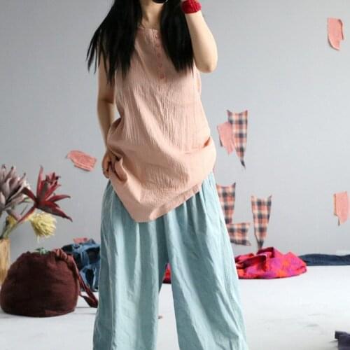 Women Summer Thin Ramie Tanks Ladies Sleeveless Tops Female Solid Color Vintage Ramie Tanks 2020