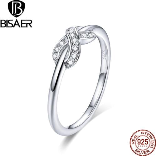 BISAER Hot Sale 925 Sterling Silver Simple Geometric Infinity Love Round Circle Women Finger Ring Wedding Silver Jewelry ECR494