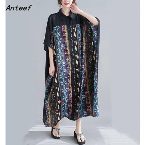 Short sleeve cotton vintage floral dresses for women casual loose long woman summer shirt dress elegant clothes 2021