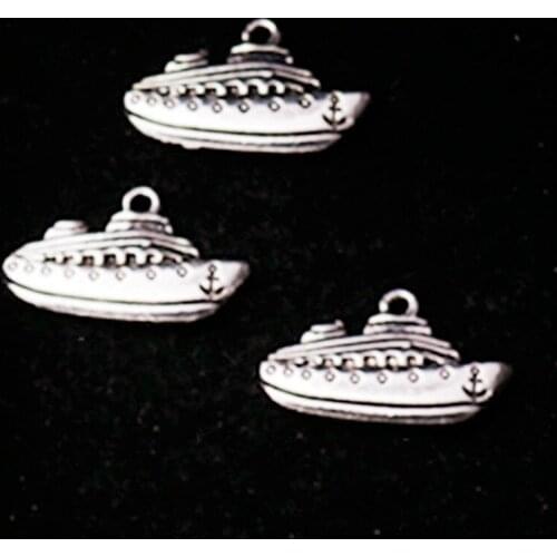 10pcs Silver Plated Cruise ship Charm Alloy Pendant For Bracelet Necklace DIY Metal Jewelry Handicrafts Accessories 25*15mm A799