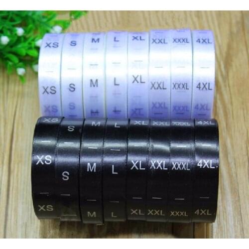 1000pcs White/Black Satin Printed Size Labels High Quality Clear Printed Size Tags For Clothing Washable Care Labels