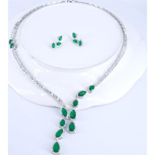 2020 New fashion luxury retro green CZ zircon necklace earring set,wedding bridel party banquet dress jewelry free shipping