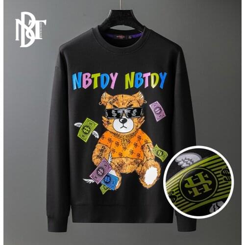 2021 Mens Hoodies Cartoon Bear Print Full Pullover Sweatshirts Casual Streetwear Hoodie Sweat Fashion Men Clothing Capuche Homme