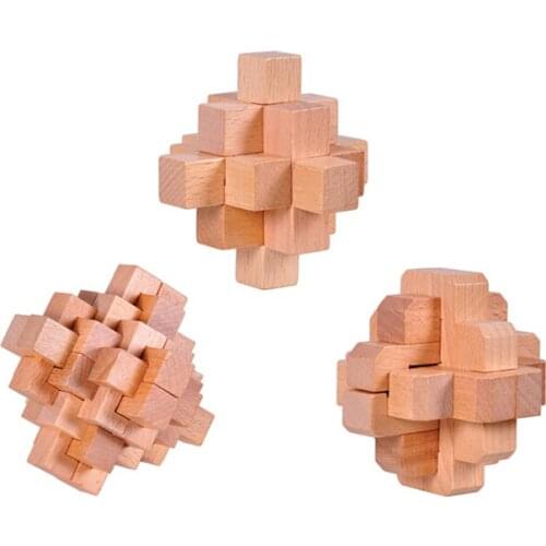 3PCS/Lot Classic 3D Wooden Puzzle Set IQ Interlocking Burr Puzzles Game for Adults Children Kids