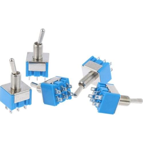 5PCS Miniature Toggle Switch Double Pole Double Throw DPDT (MTS202) ON-ON 120VAC 6A 1/4 Inch Mounting MTS-202