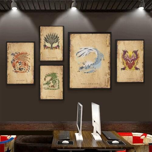 5D DIY Diamond Painting Monster Hunter Poster Hanging Painting Japanese-Style Game Animated Cafe Wall Pictures Kids Room Decor