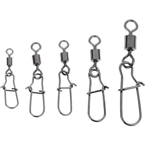 95Pcs/Box Fishing Swivels with Snaps Rolling Swivels Connector Hooked Snaps 2# 4# 6# 8# 10