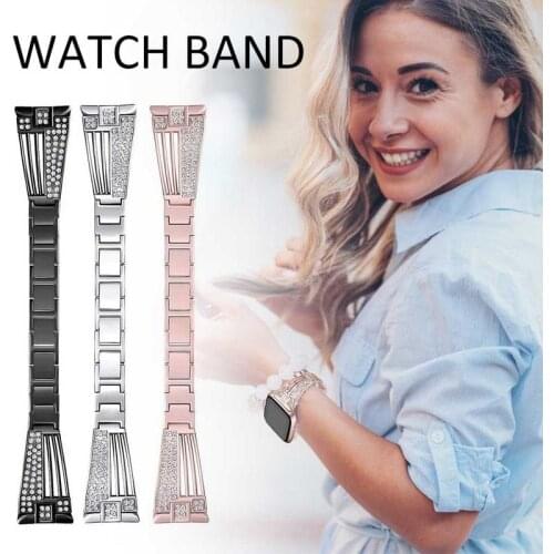 For Fitbit Versa Lite Diamond Steel Strip Strap Rhinestone Stainless Steel Watch Strap Bracelet
