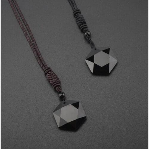 Black Obsidian Six Stars Lucky Amulet Love Natural Stone Pendant Necklace For Women Men Love Crystal Pendulum Jewelry