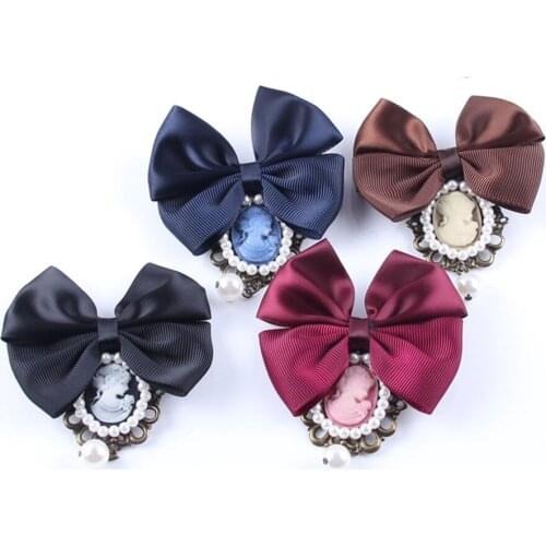 Elegant Women Ribbon Bow Brooch Pin Vintage Cameo Lady Simulated-pearl Brooches Girls Clothing Accessories Costume Jewelry