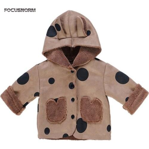 FOCUSNORM Winter Kids Boys Girls Wool Coats Cartoon Print Long Sleeve Pocket Single Breasted Hooded Warm Clothes
