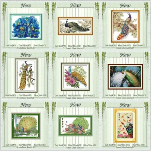 Green Forest Peacock animal decor paintings counted printed on canvas DMC 11CT 14CT Cross Stitch kits embroidery needlework sets