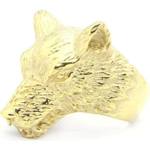 Golden Wolf Ring 316L Stainless Steel Hot Mens Polishing Punk Cool Aniamal Wolf Ring