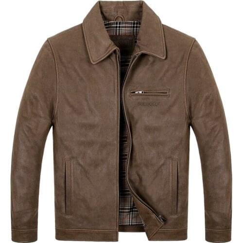 Genuine Leather Jacket Men Real Cow Leather Autumn Winter Jacket for Mens Clothing Vintage Plus Size Jacket Casacos A005-2 YY766