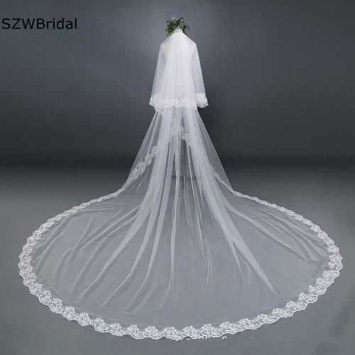 New Arrival Lace Edge Cathedral Wedding veils Two Layers Cheap Bridal Veil Velo de novia Wedding accessoires mariage