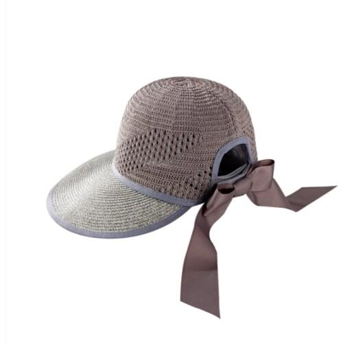 Bow Hollow Out Outdoor Korean Version Sun Protection Beach Hat Fashion Summer Adjustable Wide Brim Empty Top Hat Straw Cap