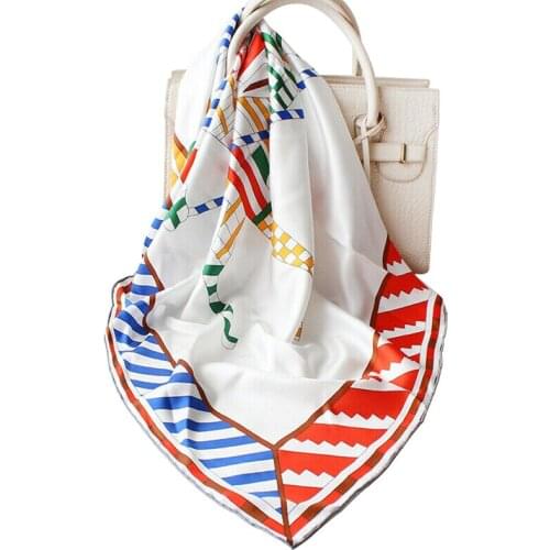 Luxury 100% Silk Scarf Women Fashion Horse Print Shawl Hijab Twill Kerchie Hand Rolled Bandana Headscarf 90*90cm