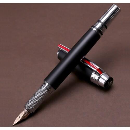 Hero 200E 14K Gold Collection Fountain Pen Fine Nib 0.6mm Matte Black with Silver Clip Gift Pen Gift Box for Business Office