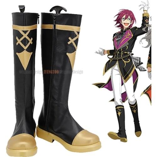 Ensemble Stars SAEGUSA IBARA Sazanami Jun Cosplay Boots Black Leather Shoes Custom Made Any Size