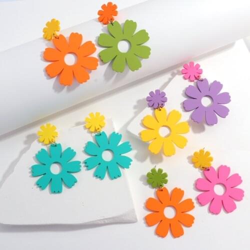 AENSOA Exaggerate Candy Color Acrylic Flower Drop Earring Korean Sweet Contrast Pendant Dangle Earring Statement Jewelry Gifts