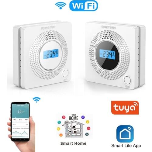 2 In 1 LCD Display Wifi Carbon Monoxide Smoke Combo Detector Battery Operated CO Alarm Smart Home Security Gas Alarm For Tuay