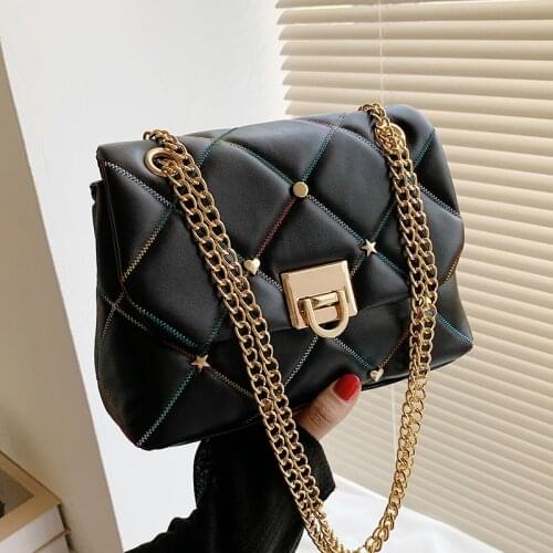Shoulder Bags For Women New 2021 Ladies Luxury Brand Messenger Bag Fashion Crossbody Color Sewing Thread Leather Metal Chain Bag