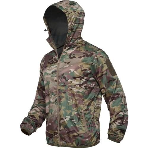 Tactical hooded camouflage skin coat outdoor outfits tactical jacket coat zipper windbreaker thin breathable long sleeves tops