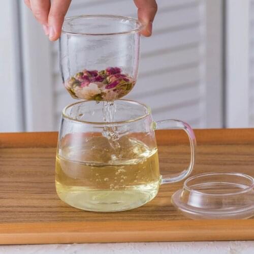 Heat-resistant glass office water glasses with tea strainer flower cup set cup cover with thickened band handle Free Shipping